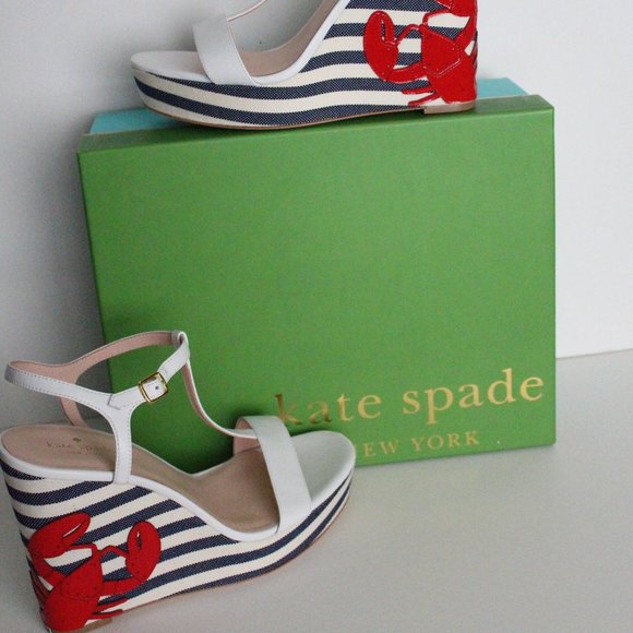 NIB Kate Spade Lobster stripe wedge Sandal sz 11 - Picture 3 of 10
